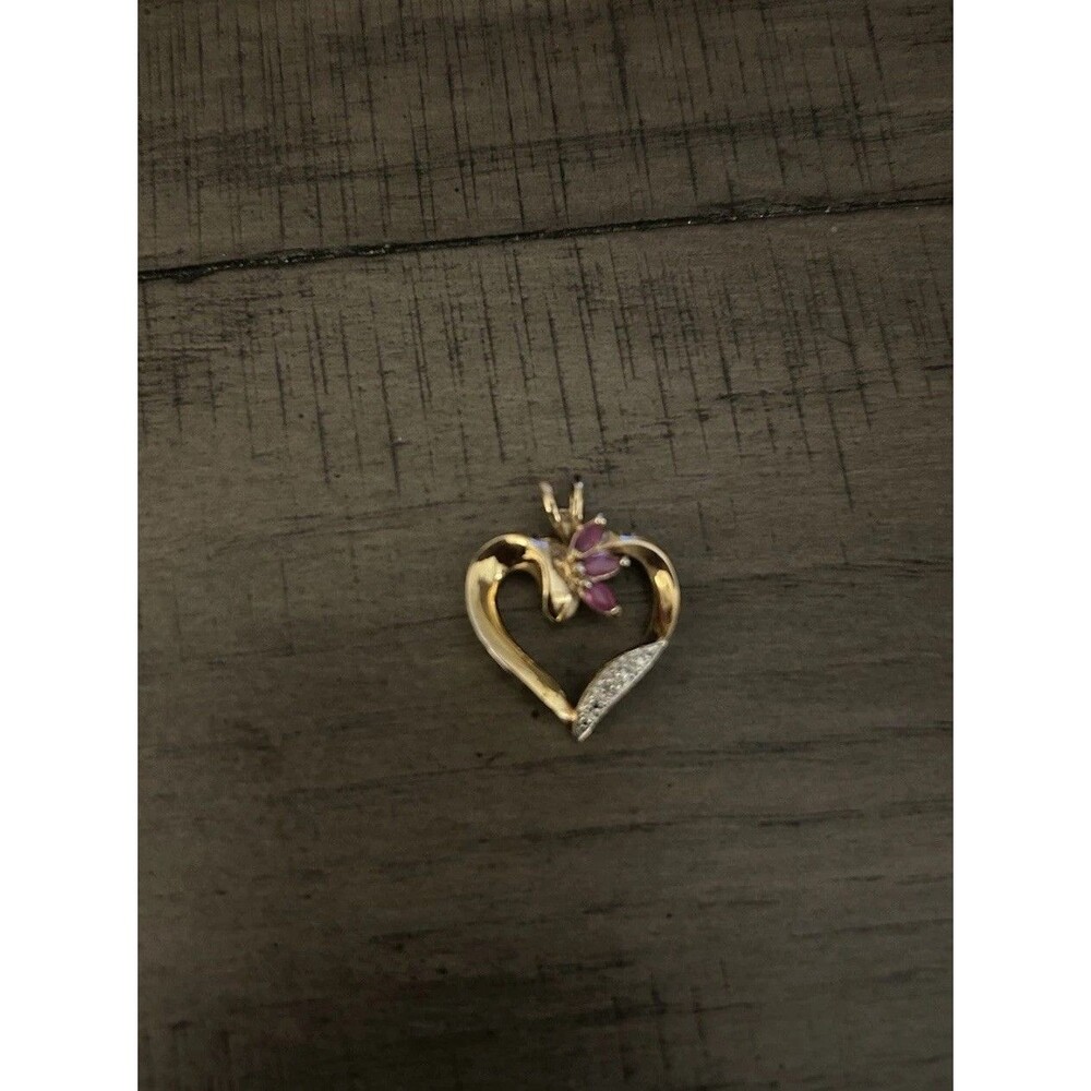Ross Simon’s Gold Over Sterling Silver Ruby Diamond Heart Pendant